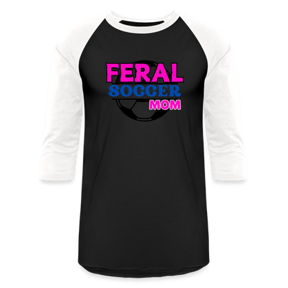FERAL SOCCER MOM Baseball T-Shirt - black/white