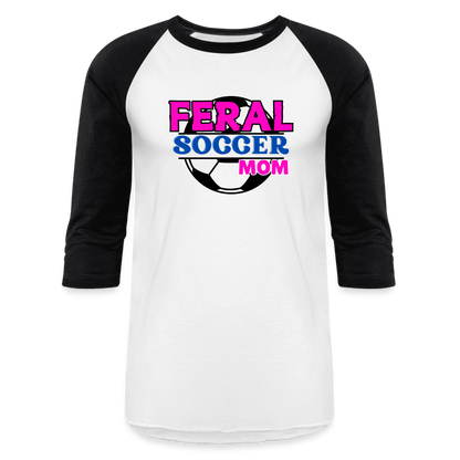 FERAL SOCCER MOM Baseball T-Shirt - white/black