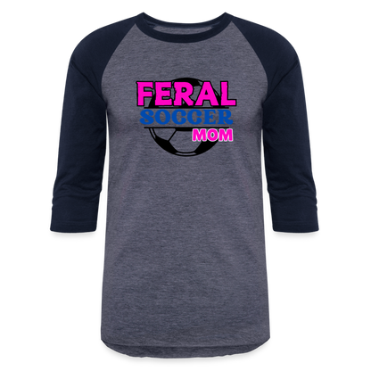 FERAL SOCCER MOM Baseball T-Shirt - heather blue/navy