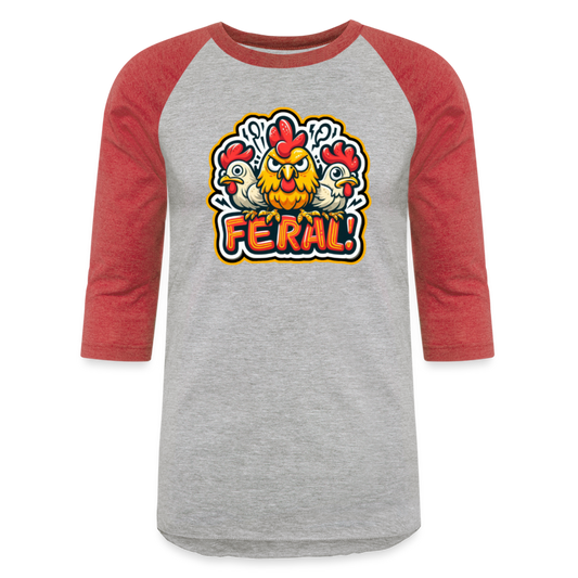 FERAL CHICKEN Baseball T-Shirt - heather gray/red