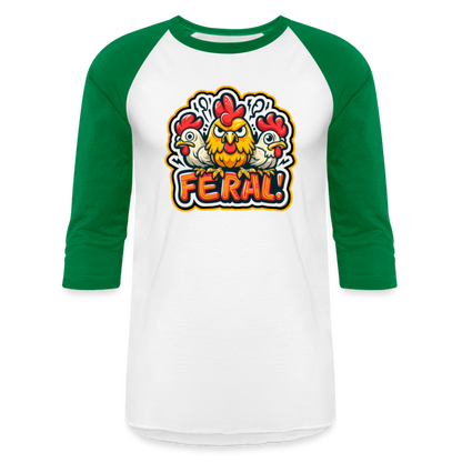 FERAL CHICKEN Baseball T-Shirt - white/kelly green