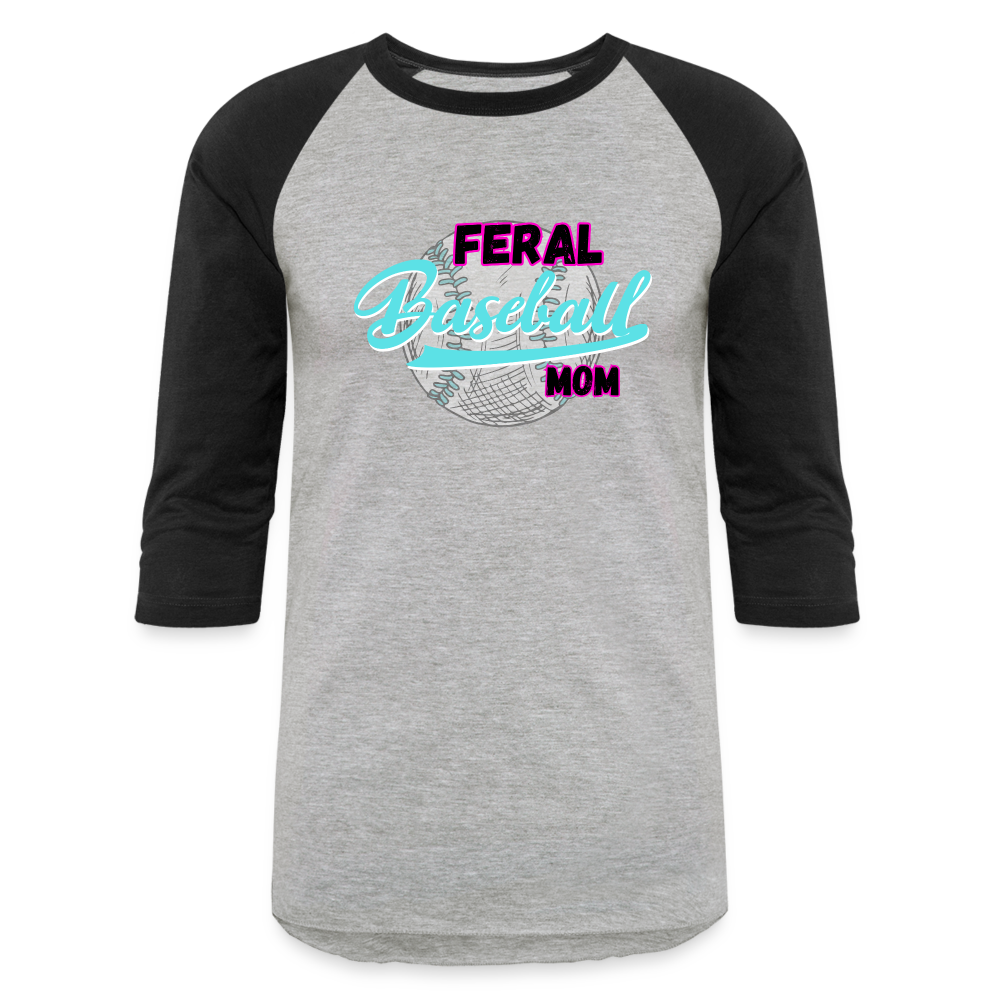 FERAL BASEBALL MOM Baseball T-Shirt - heather gray/black