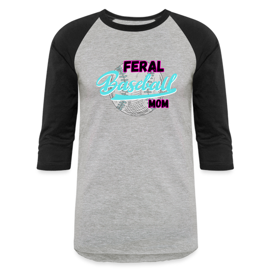 FERAL BASEBALL MOM Baseball T-Shirt - heather gray/black