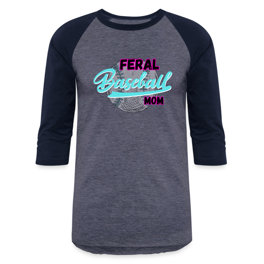 FERAL BASEBALL MOM Baseball T-Shirt - heather blue/navy