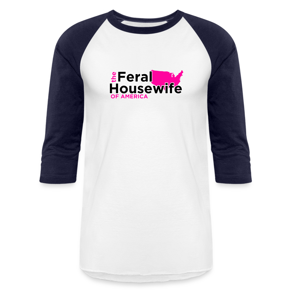 FERAL HOUSEWIFE OF AMERICA Baseball T-Shirt - white/navy