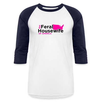 FERAL HOUSEWIFE OF AMERICA Baseball T-Shirt - white/navy
