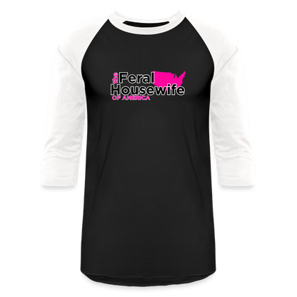 FERAL HOUSEWIFE OF AMERICA Baseball T-Shirt - black/white