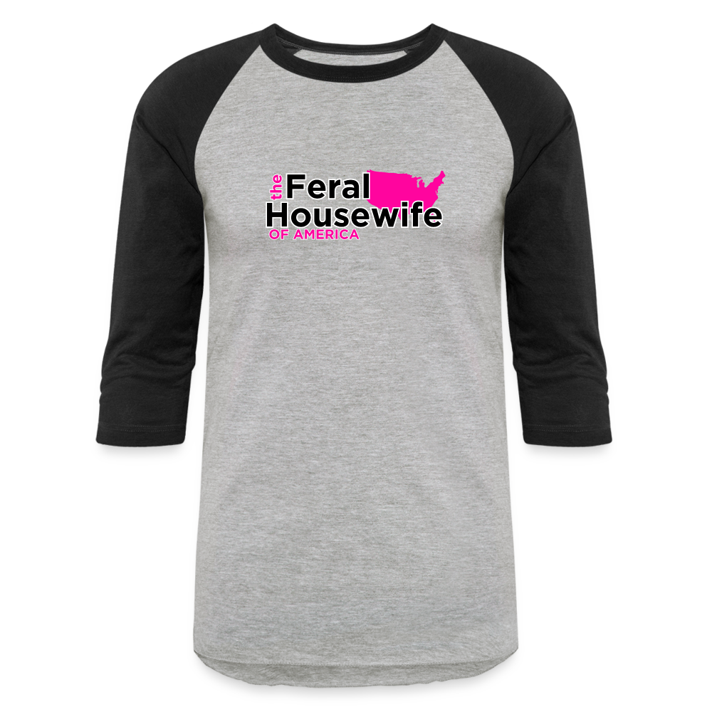 FERAL HOUSEWIFE OF AMERICA Baseball T-Shirt - heather gray/black