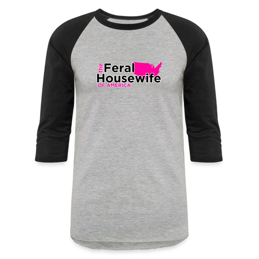 FERAL HOUSEWIFE OF AMERICA Baseball T-Shirt - heather gray/black