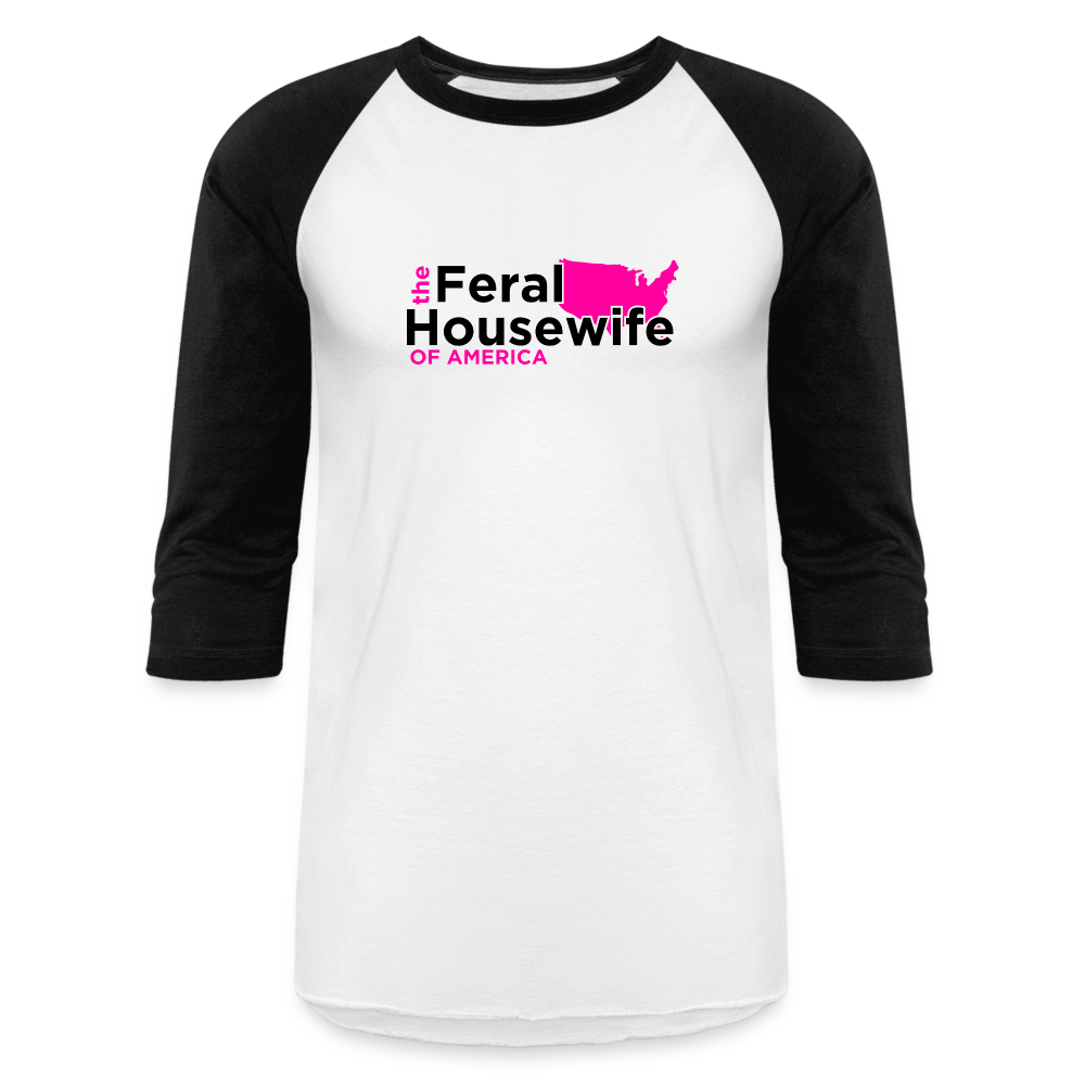 FERAL HOUSEWIFE OF AMERICA Baseball T-Shirt - white/black