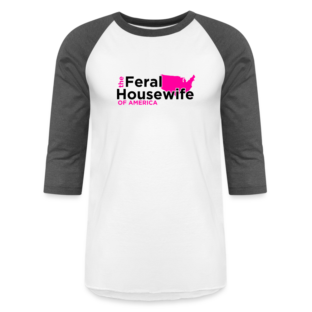 FERAL HOUSEWIFE OF AMERICA Baseball T-Shirt - white/charcoal