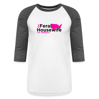 FERAL HOUSEWIFE OF AMERICA Baseball T-Shirt - white/charcoal