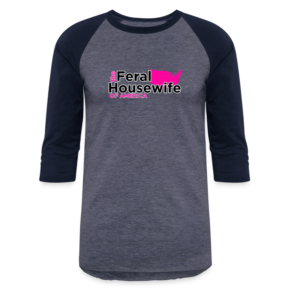 FERAL HOUSEWIFE OF AMERICA Baseball T-Shirt - heather blue/navy