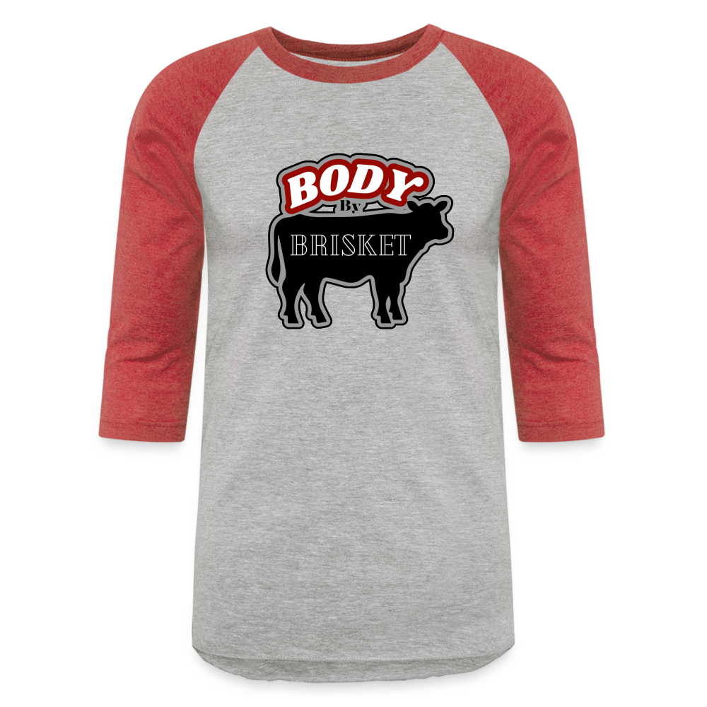 BODY BY BRISKET Baseball T-Shirt - heather gray/red