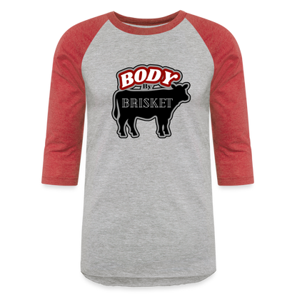 BODY BY BRISKET Baseball T-Shirt - heather gray/red