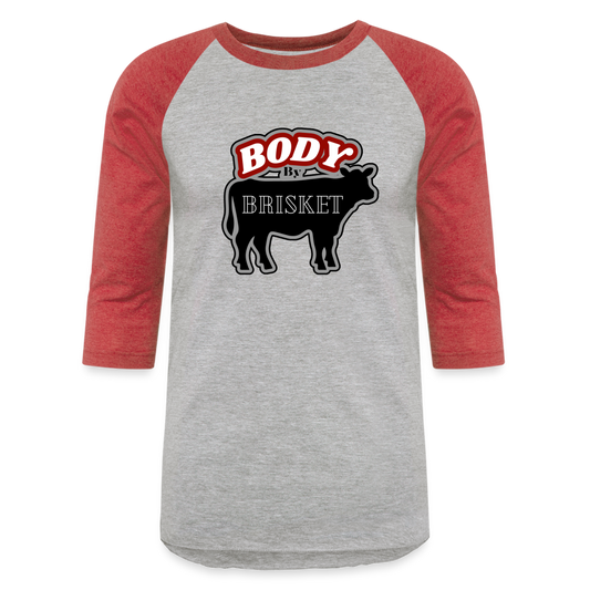 BODY BY BRISKET Baseball T-Shirt - heather gray/red