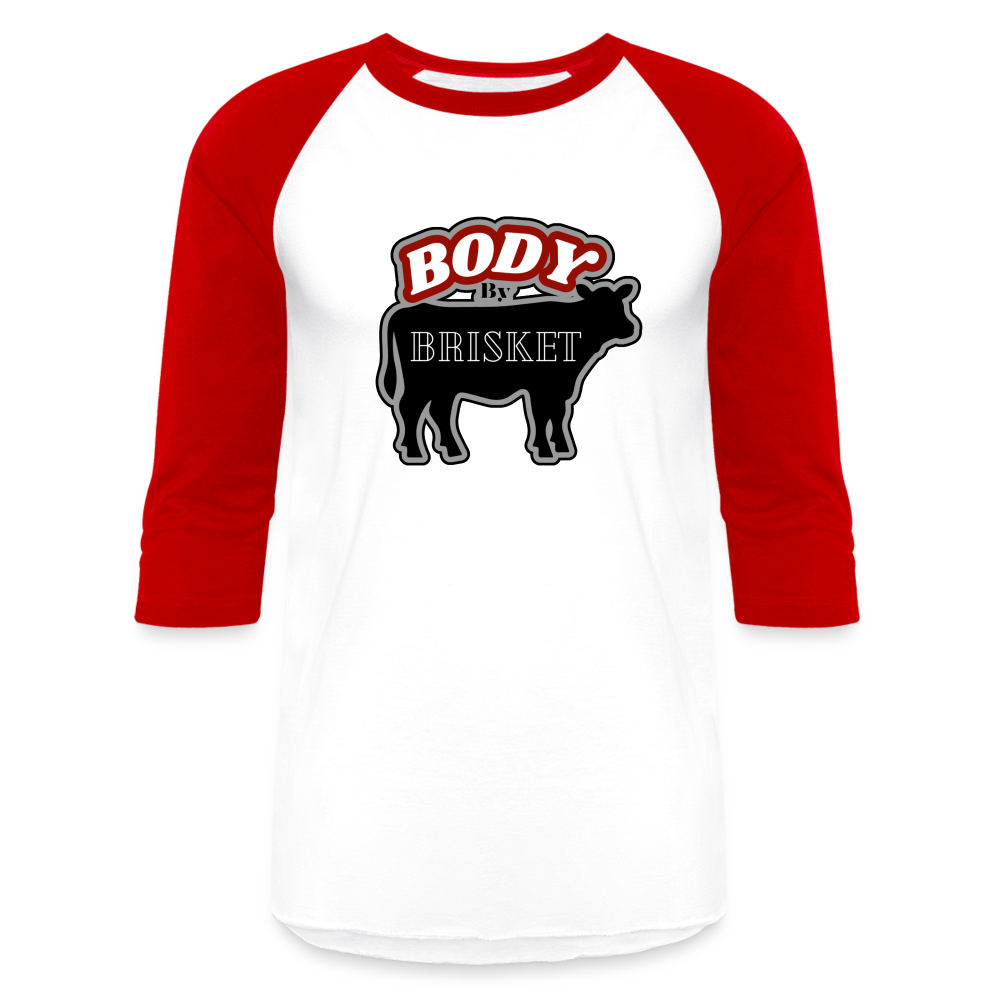 BODY BY BRISKET Baseball T-Shirt - white/red