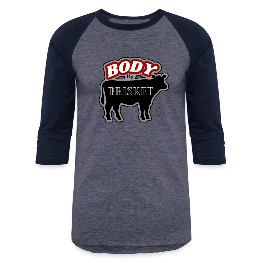 BODY BY BRISKET Baseball T-Shirt - heather blue/navy