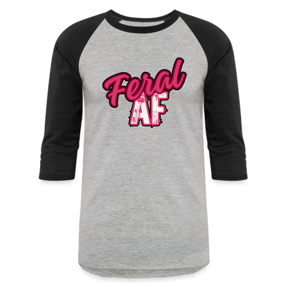 PINK FERAL AF Baseball T-Shirt - heather gray/black