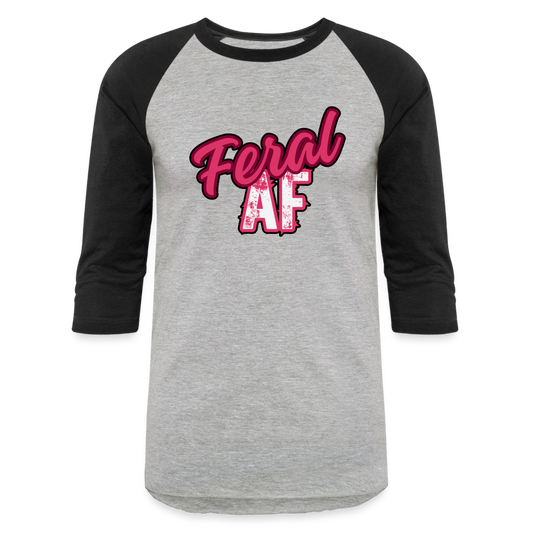 PINK FERAL AF Baseball T-Shirt - heather gray/black