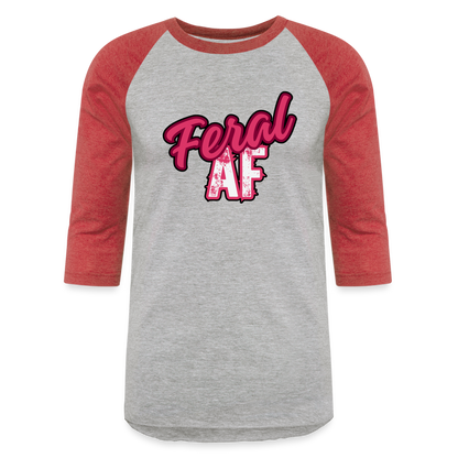 PINK FERAL AF Baseball T-Shirt - heather gray/red