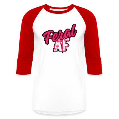 PINK FERAL AF Baseball T-Shirt - white/red