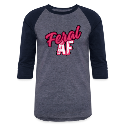 PINK FERAL AF Baseball T-Shirt - heather blue/navy