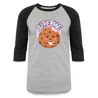 BITE ME Baseball T-Shirt - heather gray/black
