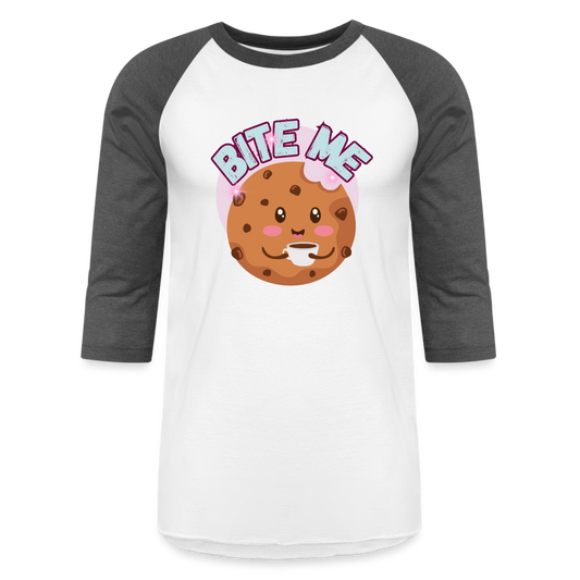 BITE ME Baseball T-Shirt - white/charcoal