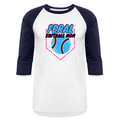 BLUE FERAL SOFTBALL MOM Baseball T-Shirt - white/navy