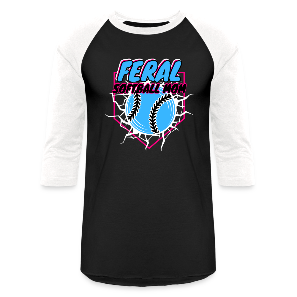 BLUE FERAL SOFTBALL MOM Baseball T-Shirt - black/white