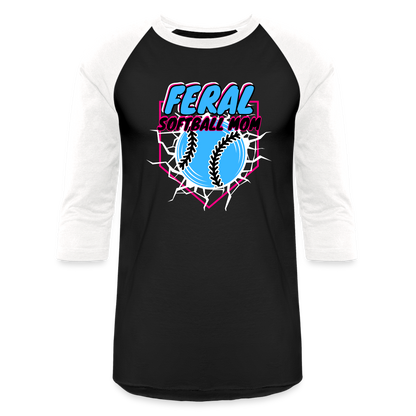 BLUE FERAL SOFTBALL MOM Baseball T-Shirt - black/white