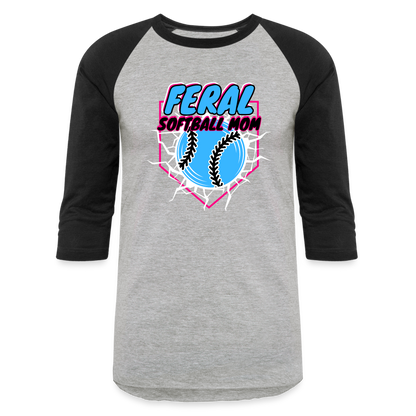 BLUE FERAL SOFTBALL MOM Baseball T-Shirt - heather gray/black