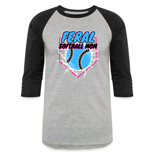 BLUE FERAL SOFTBALL MOM Baseball T-Shirt - heather gray/black