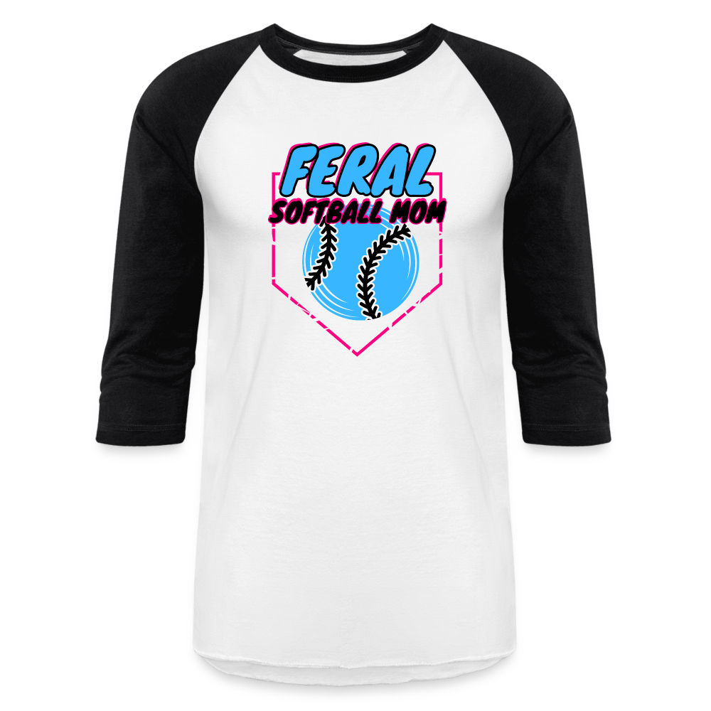 BLUE FERAL SOFTBALL MOM Baseball T-Shirt - white/black