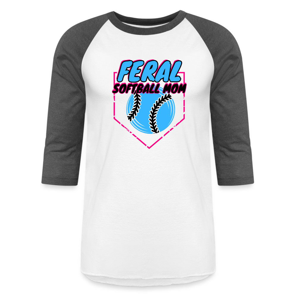 BLUE FERAL SOFTBALL MOM Baseball T-Shirt - white/charcoal