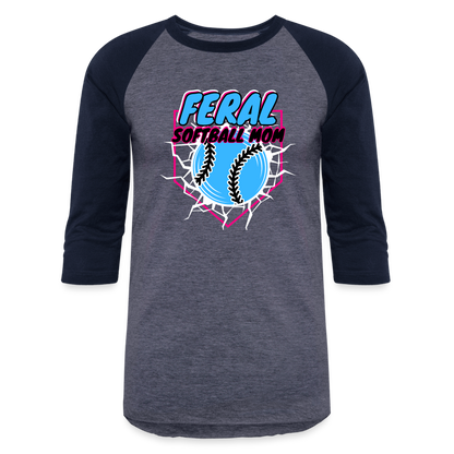 BLUE FERAL SOFTBALL MOM Baseball T-Shirt - heather blue/navy
