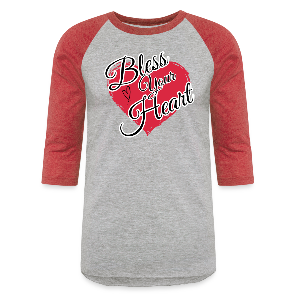 BLESS YOUR HEART Baseball T-Shirt - heather gray/red