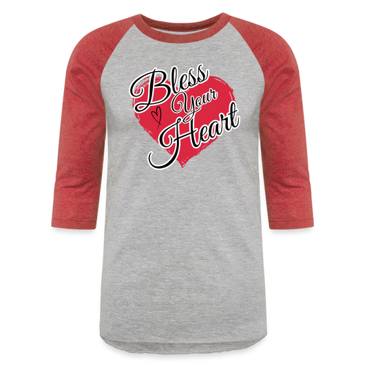 BLESS YOUR HEART Baseball T-Shirt - heather gray/red