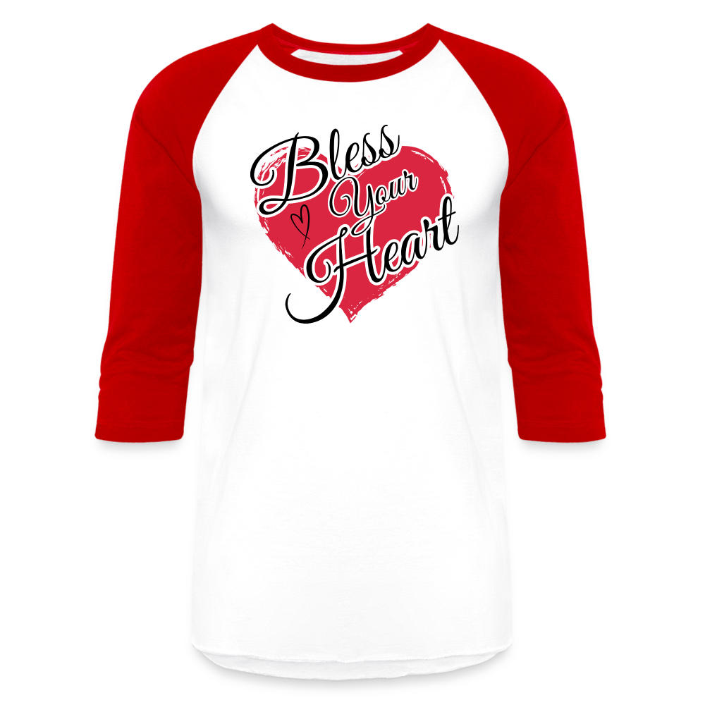 BLESS YOUR HEART Baseball T-Shirt - white/red