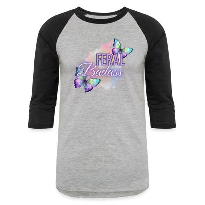 FERAL BADASS Baseball T-Shirt - heather gray/black