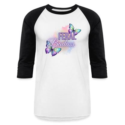 FERAL BADASS Baseball T-Shirt - white/black