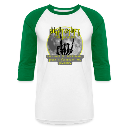 YELLOW NIGHT SHIFT Baseball T-Shirt - white/kelly green