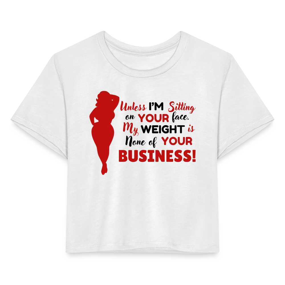 BENNETT PEACH "SITTING ON YOUR FACE"  Women's Cropped T-Shirt - white