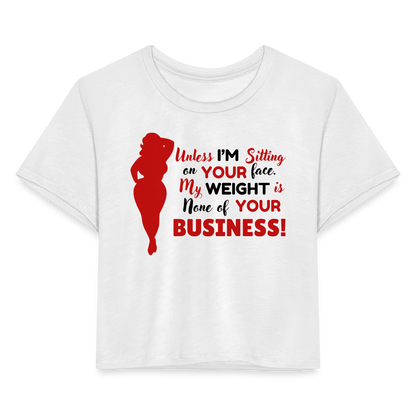 BENNETT PEACH "SITTING ON YOUR FACE"  Women's Cropped T-Shirt - white