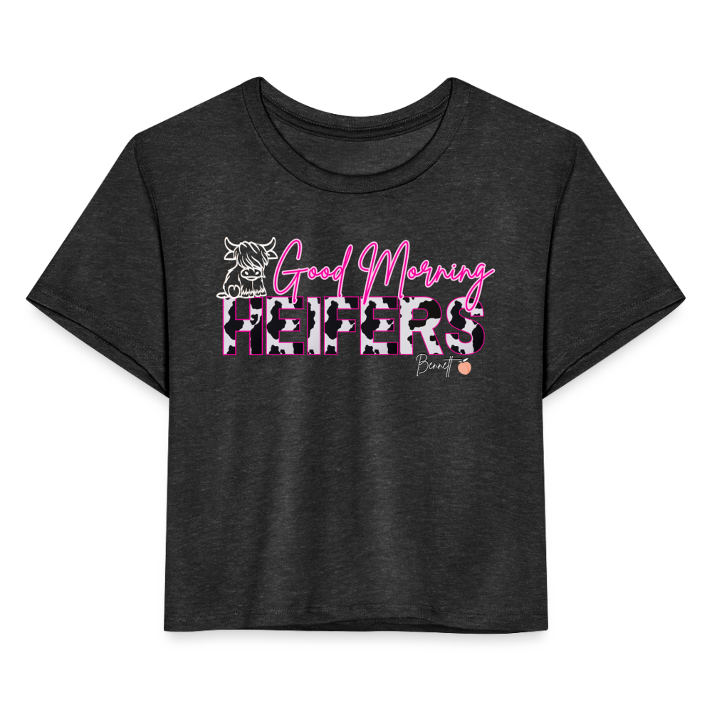 BENNETT PEACH "GOOD MORNING HEIFFERS" Women's Cropped T-Shirt - deep heather