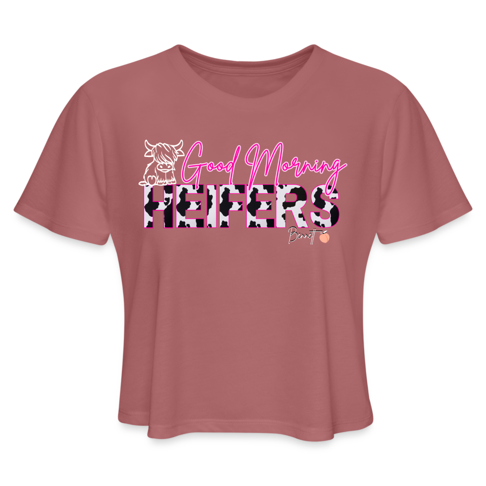 BENNETT PEACH "GOOD MORNING HEIFFERS" Women's Cropped T-Shirt - mauve