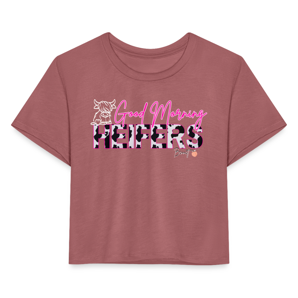 BENNETT PEACH "GOOD MORNING HEIFFERS" Women's Cropped T-Shirt - mauve