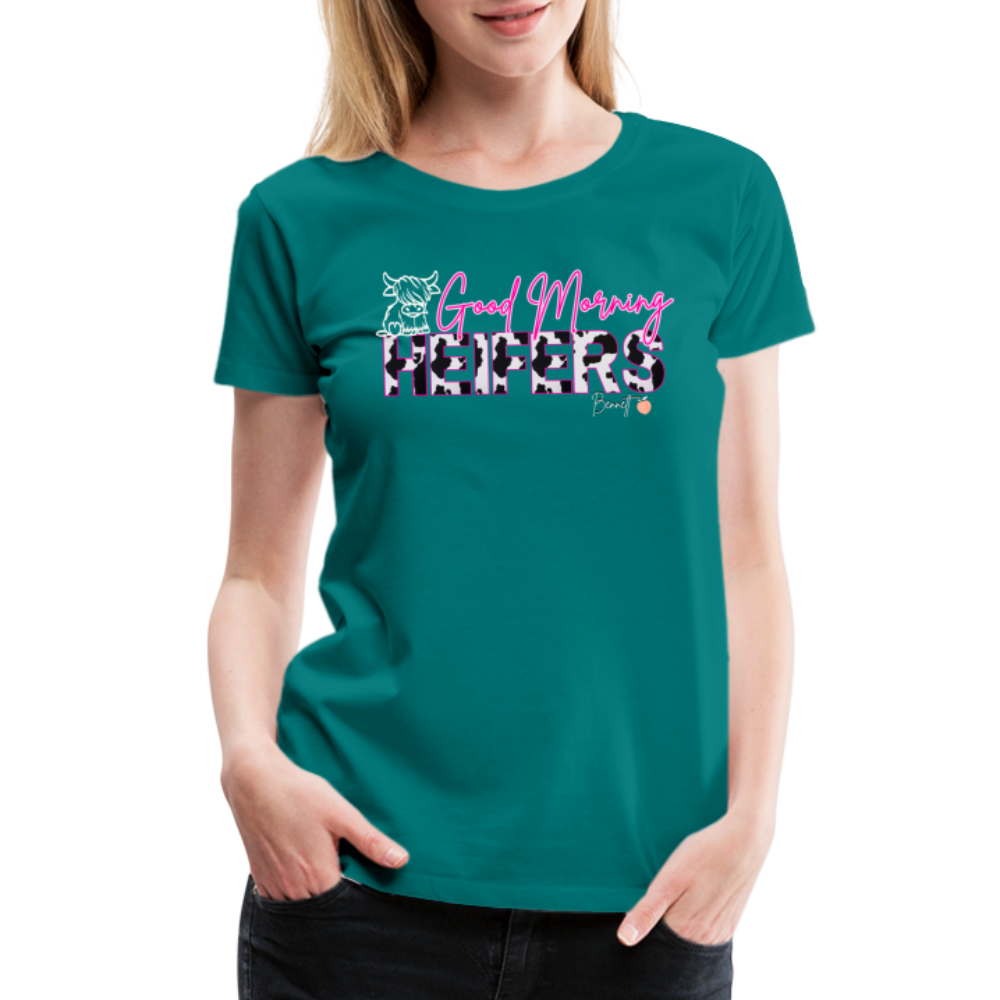 BENNETT PEACH "GOOD MORNING HEIFFERS" Women's Cropped T-Shirt Women’s Premium T-Shirt - teal