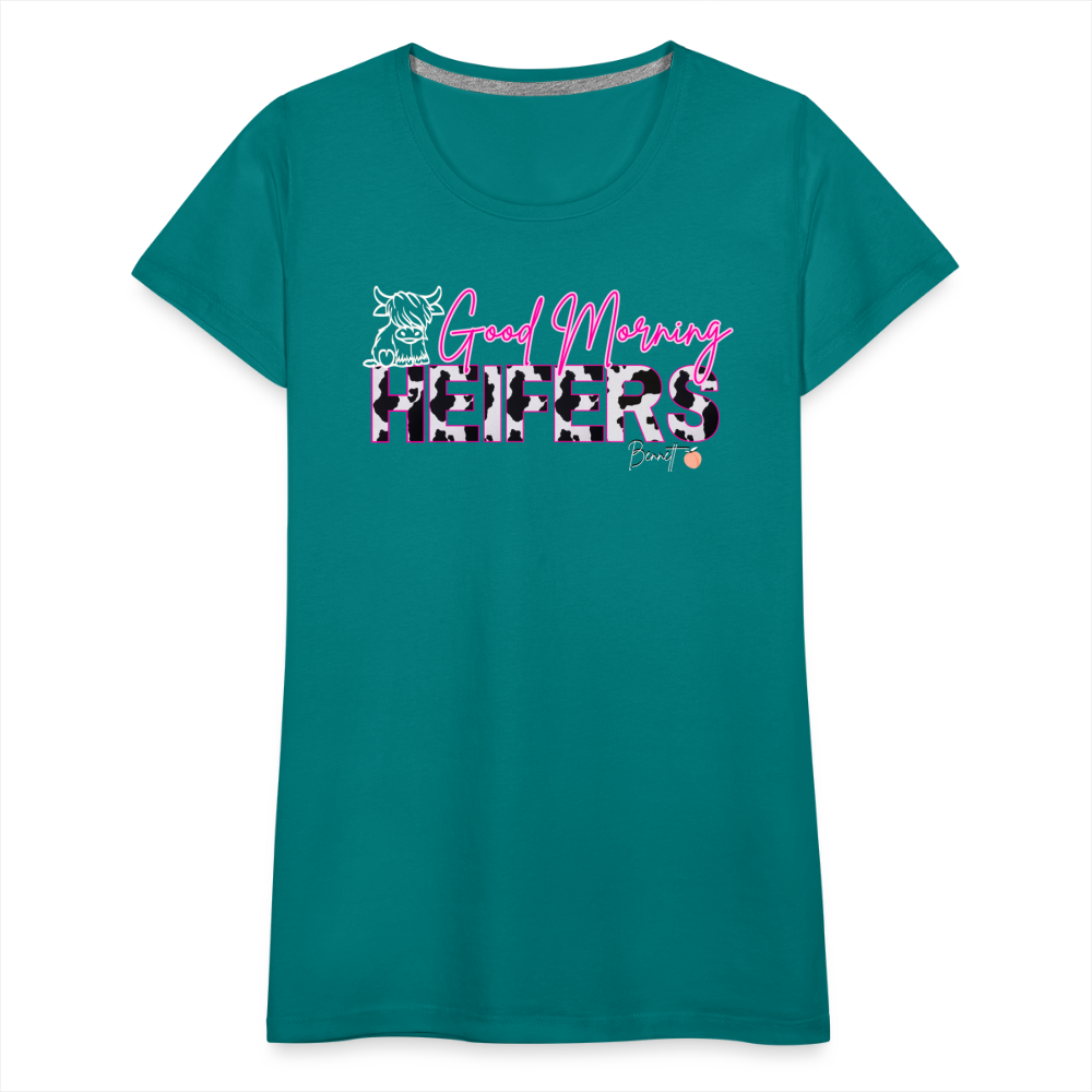 BENNETT PEACH "GOOD MORNING HEIFFERS" Women's Cropped T-Shirt Women’s Premium T-Shirt - teal